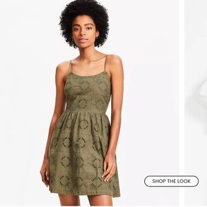 LOFT Mosaic Eyelet Strappy Mini Pocket Dress Color Fresh Ivy